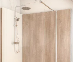 Cabine de douche à l’italienne l.90 x L.160 x H.218 cm – effet bois, receveur de plain-pied, Elmer Serenity