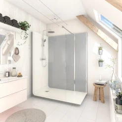 Cabine de douche à l’italienne l.90 x L.160 x H.218cm – effet ciment, receveur de plain-pied, Elmer Serenity