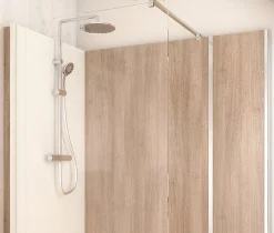Cabine de douche à l’italienne l.80 x L.160 x H.218 cm – effet bois, receveur de plain-pied, Elmer Serenity* Cabine De Douche Pmr