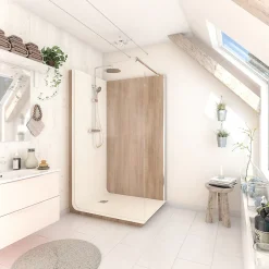 Cabine de douche à l’italienne l.80 x L.120 x H.218 cm – effet bois, receveur de plain-pied, Elmer Serenity