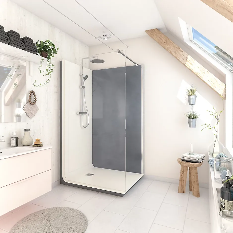 Cabine de douche à l’italienne l.90 x L.120 x H.218 cm – effet béton, receveur de plain-pied, Elmer Serenity* Cabine De Douche|Cabine De Douche Pmr