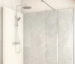 Cabine de douche à l’italienne l.80 x L.160 x H.218 cm – effet marbre gris, receveur de plain-pied, Elmer Serenity