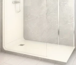 Cabine de douche à l’italienne l.80 x L.160 x H.218 cm – effet marbre gris, receveur de plain-pied, Elmer Serenity
