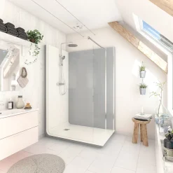Cabine de douche à l’italienne l.80 x L.140 x H.218 cm – effet ciment, receveur de plain-pied, Elmer Serenity* Cabine De Douche Pmr