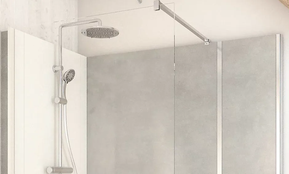 Cabine de douche à l’italienne l.80 x L.160 x H.218 cm – effet pierre grise, receveur de plain-pied, Elmer Serenity
