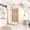 Cabine de douche à l’italienne l.90 x L.120 x H.218 cm – effet bois, receveur de plain-pied, Elmer Serenity* Cabine De Douche Pmr