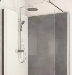 Cabine de douche à l’italienne l.80 x L.120 x H.218 cm – effet pierre charbon, receveur de plain-pied, Elmer Serenity