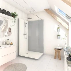 Cabine de douche à l’italienne l.80 x L.120 x H.218 cm – effet ciment, receveur de plain-pied antidérapant, Elmer Serenity* Cabine De Douche Pmr