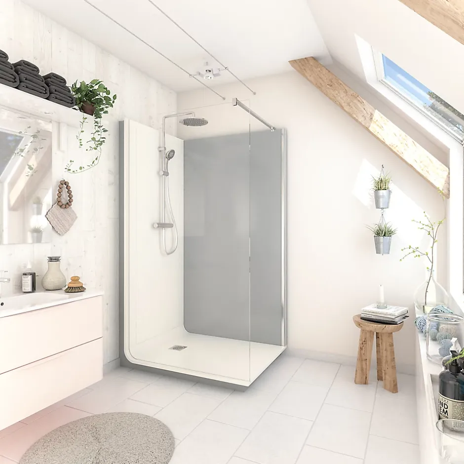 Cabine de douche à l’italienne l.80 x L.120 x H.218 cm – effet ciment, receveur de plain-pied antidérapant, Elmer Serenity* Cabine De Douche Pmr