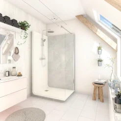 Cabine de douche à l’italienne l.90 x L.120 x H.218 cm – effet marbre gris, receveur de plain-pied, Elmer Serenity* Cabine De Douche Pmr