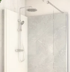 Cabine de douche à l’italienne l.90 x L.120 x H.218 cm – effet marbre gris, receveur de plain-pied, Elmer Serenity* Cabine De Douche Pmr