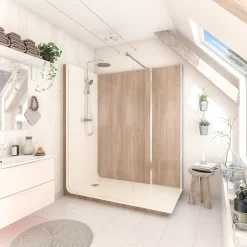 Cabine de douche à l’italienne l.90 x L.170 x H.218 cm – effet bois, receveur de plain-pied, Elmer Serenity* Cabine De Douche Pmr|Cabine De Douche