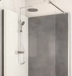Cabine de douche à l’italienne l.90 x L.120 x H.218 cm – effet pierre charbon, receveur de plain-pied, Elmer Serenity