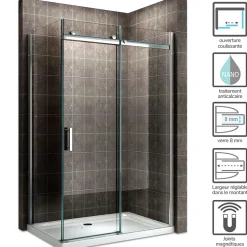 Saniverre Cabine de douche ALIXA H.200 cm porte coulissante en verre 8 mm transparent 85 x 150 cm (porte 150) -