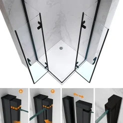 Saniverre Cabine de douche ATÉA-BLACK H.180 cm, 80 x 90 cm, 2 portes pliantes et pivotantes, verre transparent 6 mm + receveur -