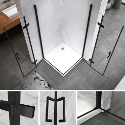 Saniverre Cabine de douche ATÉA-BLACK H.180 cm, 80 x 90 cm, 2 portes pliantes et pivotantes, verre transparent 6 mm + receveur -