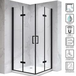 Saniverre Cabine de douche ATÉA-BLACK H.180 cm, 70 x 70 cm, 2 portes pliantes et pivotantes, verre transparent 6 mm -