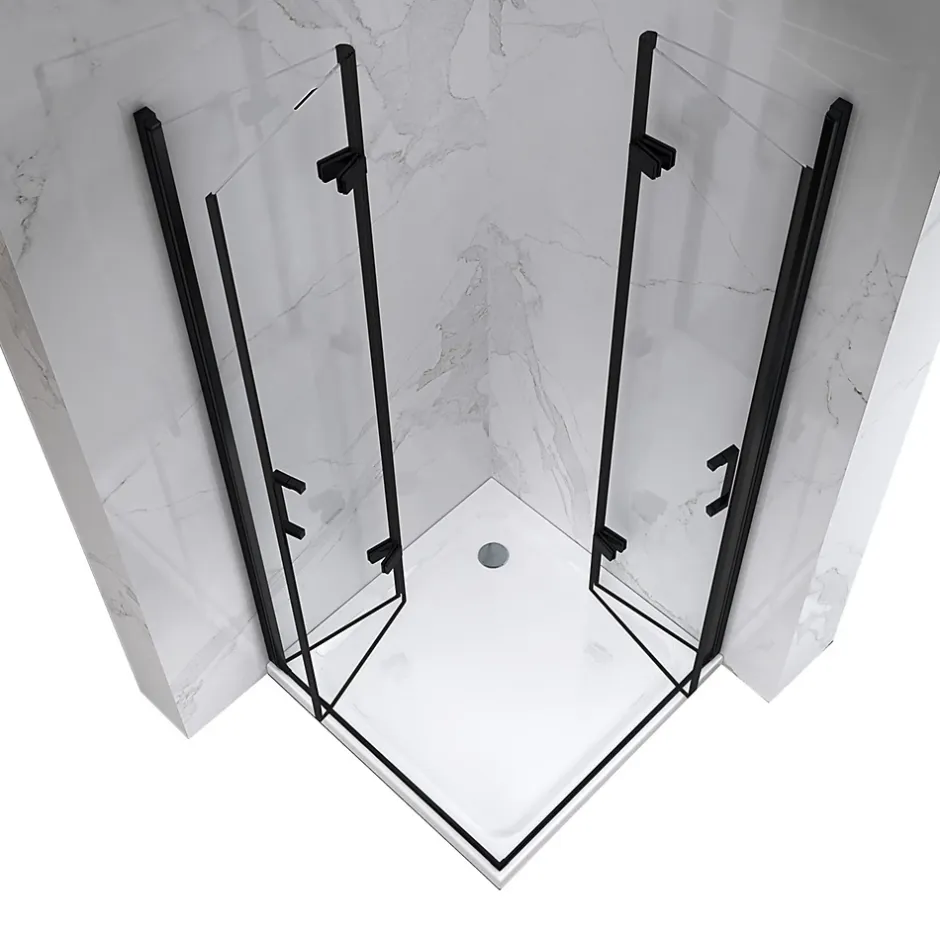 Saniverre Cabine de douche ATÉA-BLACK H.180 cm, 70 x 70 cm, 2 portes pliantes et pivotantes, verre transparent 6 mm -