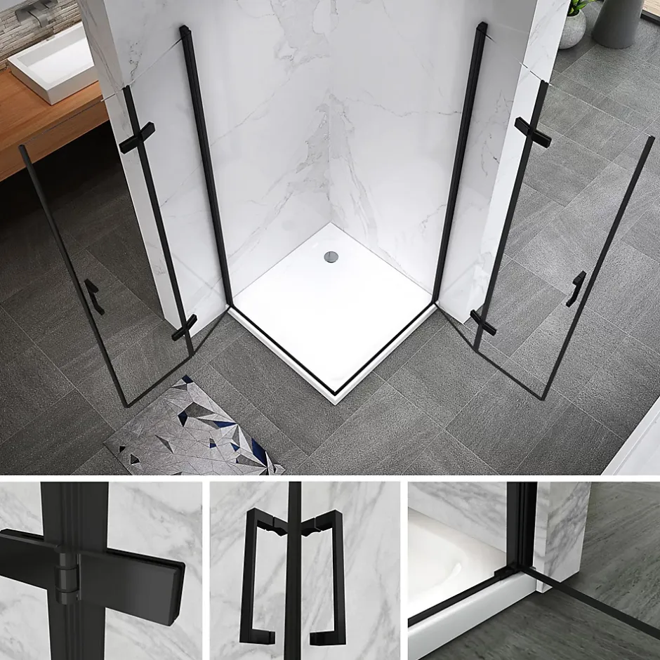 Saniverre Cabine de douche ATÉA-BLACK H.180 cm, 70 x 70 cm, 2 portes pliantes et pivotantes, verre transparent 6 mm -
