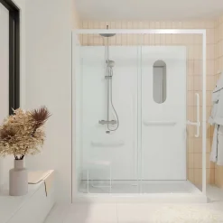 Aurlane Cabine de douche blanche sécurisée et accessible à tous 160x85x220cm - Mitigeur Thermostatique* Cabine De Douche
