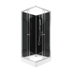 Aurlane Cabine de douche carrée 80x80x195 - Portes coulissantes en verre trempé 5mm - SQUARY BLACK 2* Cabine De Douche