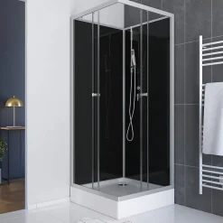 Aurlane Cabine de douche carrée 80x80x195 - Portes coulissantes en verre trempé 5mm - SQUARY BLACK 2* Cabine De Douche