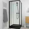 Aurlane Cabine de douche carrée 80x80x200cm - Porte pivotante - Fonds Blancs - Receveur et Profilés Noirs* Cabine De Douche