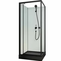 Aurlane Cabine de douche carrée 80x80x200cm - Porte pivotante - Fonds Blancs - Receveur et Profilés Noirs* Cabine De Douche