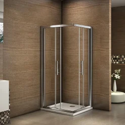 AICA Sanitaire Cabine de douche coulissante angle 100x90x185 cm - Verre sécurit 6 mm - Chrome