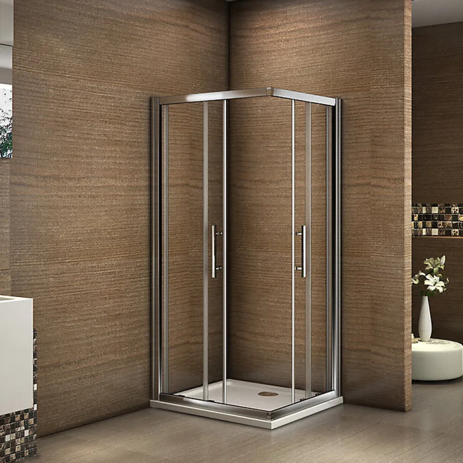 AICA Sanitaire Cabine de douche coulissante angle 90x90x185 cm - Verre sécurit 6 mm - Chrome* Cabine De Douche