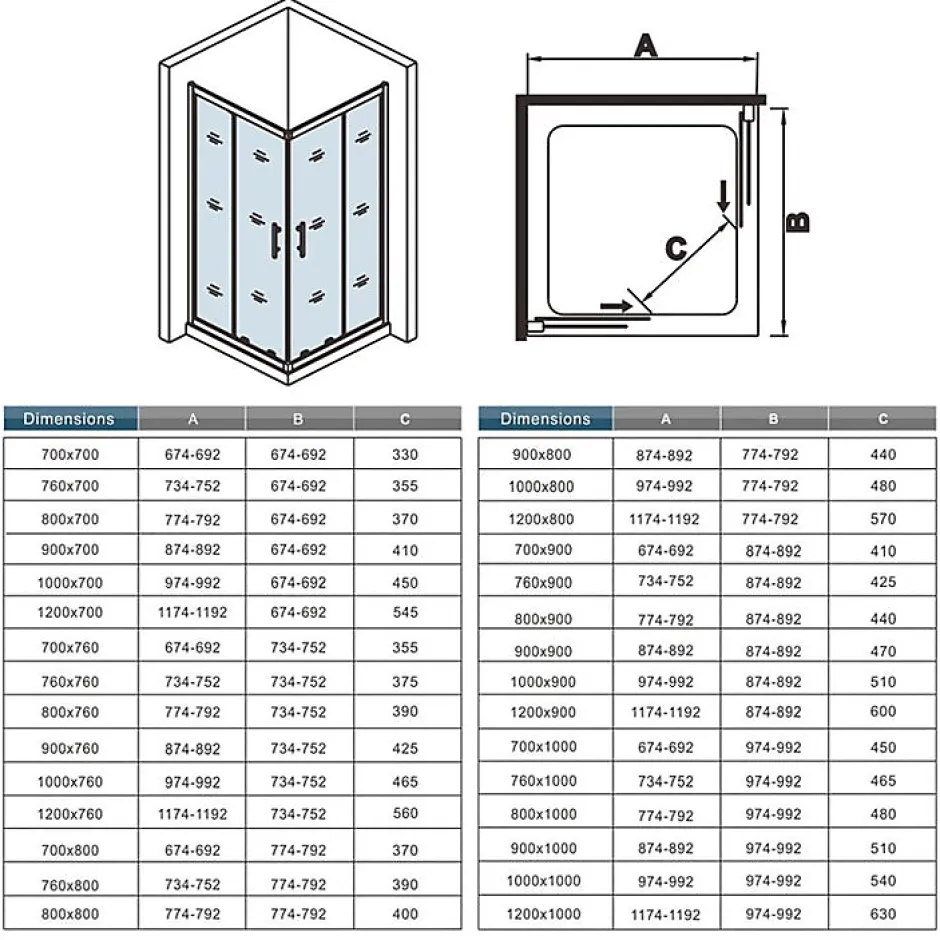 AICA Sanitaire Cabine de douche coulissante angle 90x90x185 cm - Verre sécurit 6 mm - Chrome* Cabine De Douche