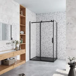 AICA Sanitaire Cabine de Douche Coulissante en Verre Anticalcaire 8 mm - 120x90x200 cm - Noir Mat - Montage Réversible* Cabine De Douche