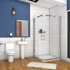 AICA Sanitaire Cabine de douche coulissante - Verre anticalcaire 6 mm - Accès par angle - Poignée en acier inox chromé - 70x70x195 cm* Cabine De Douche