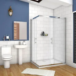 AICA Sanitaire Cabine de douche coulissante - Verre anticalcaire 6 mm - Accès par angle - Poignée en acier inox chromé - 70x70x195 cm* Cabine De Douche