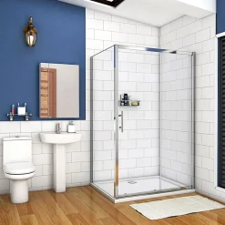 AICA Sanitaire Cabine de douche coulissante - 120 x 80 x 190 cm - 5 mm Verre sécurit transparent - Aluminium chromé