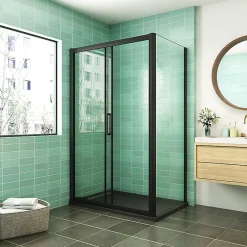 AICA Sanitaire Cabine de douche coulissante avec l'amortisseur - Porte de douche en 8mm verre anticalcaire - profilé noir mat - 120x90x195 cm