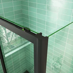 AICA Sanitaire Cabine de douche coulissante avec l'amortisseur - Porte de douche en 8mm verre anticalcaire - profilé noir mat - 120x90x195 cm