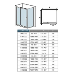 AICA Sanitaire Cabine de douche coulissante avec l'amortisseur - Porte de douche en 8mm verre anticalcaire - profilé noir mat - 120x90x195 cm