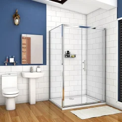AICA Sanitaire Cabine de douche coulissante - 100 x 100 x 190 cm - 5 mm Verre sécurit transparent - Aluminium chromé