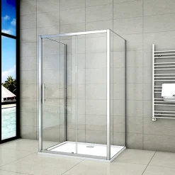 AICA Sanitaire Cabine de douche coulissante avec 2 parois - 140x80x190cm - 5mm Verre transparent - alu chromé - Montage réversible* Cabine De Douche