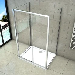 AICA Sanitaire Cabine de douche coulissante avec 2 parois - 140x80x190cm - 5mm Verre transparent - alu chromé - Montage réversible* Cabine De Douche