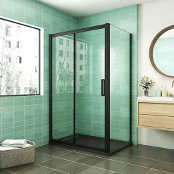 AICA Sanitaire Cabine de douche coulissante avec l'amortisseur - Porte de douche en 8mm verre anticalcaire - profilé noir mat - 140x80x195 cm* Cabine De Douche
