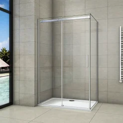 AICA Sanitaire Cabine de douche d'angle - 150x80x195 cm - 8mm verre anticalcaire - porte coulissante - Chrome* Cabine De Douche