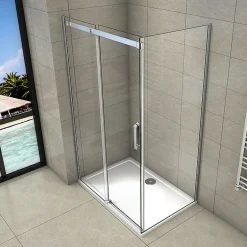 AICA Sanitaire Cabine de douche d'angle - 100x70x195 cm - 8mm verre anticalcaire - porte coulissante - Chrome