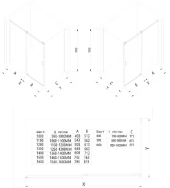 Bernstein Cabine de douche d'angle, verre clair 6mm, porte coulissante - NT806 FLEX 100x80x195cm* Paroi De Douche