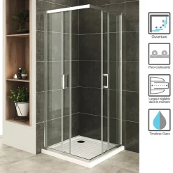 Saniverre Cabine De Douche H180 70x100cm - Verre Transparent Portes Coulissantes Lana+ (sans Receveur) -