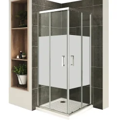 Saniverre Cabine De Douche H180 90x100cm - Verre Centre-opaque Portes Coulissantes Lana+ (sans Receveur) -* Cabine De Douche