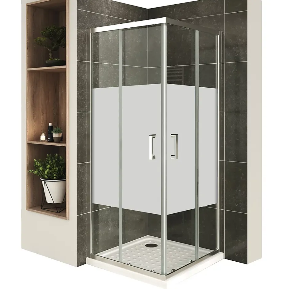 Saniverre Cabine De Douche H180 90x100cm - Verre Centre-opaque Portes Coulissantes Lana+ (sans Receveur) -* Cabine De Douche