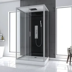Aurlane Cabine de douche Hydromassante 110x80x215 cm - Fond Noir et Profilés Gris - BLACK STYLE
