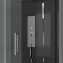Aurlane Cabine de douche Hydromassante 110x80x215 cm - Fond Noir et Profilés Gris - BLACK STYLE